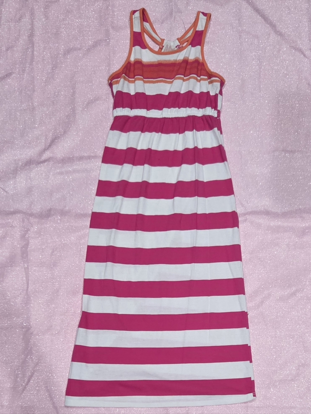 Arizona Jean Company Pink and White Striped Tank Dress with Orange Accents